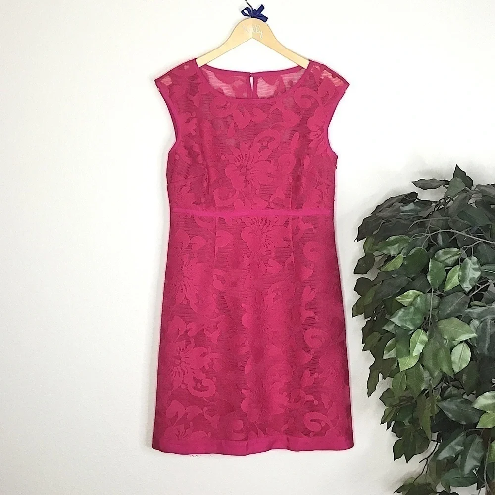 Laundry Pink Mesh Floral Pattern Sheath Dress